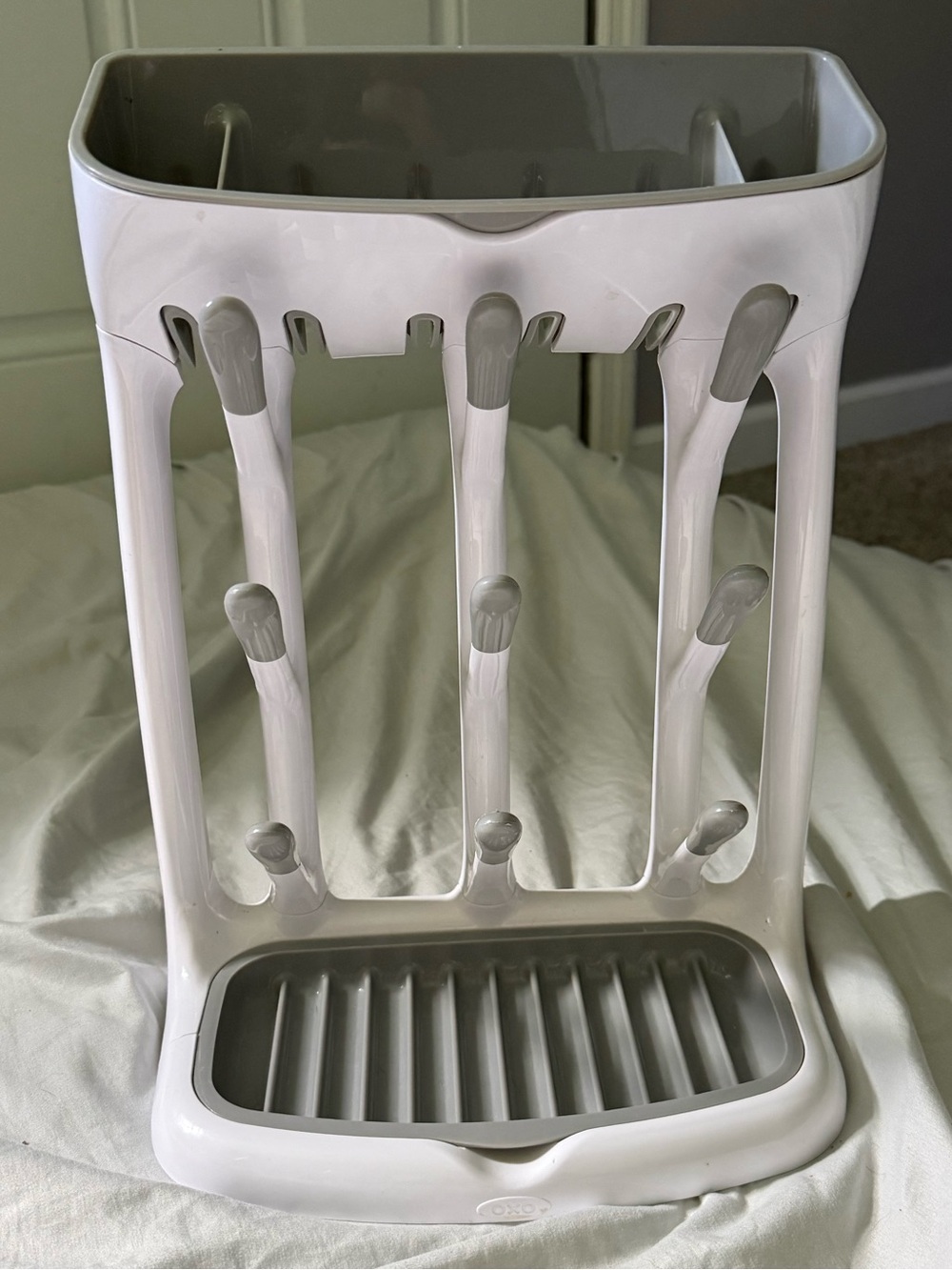 Oxo White and Gray Bottle Drying Rack with Drip Tray